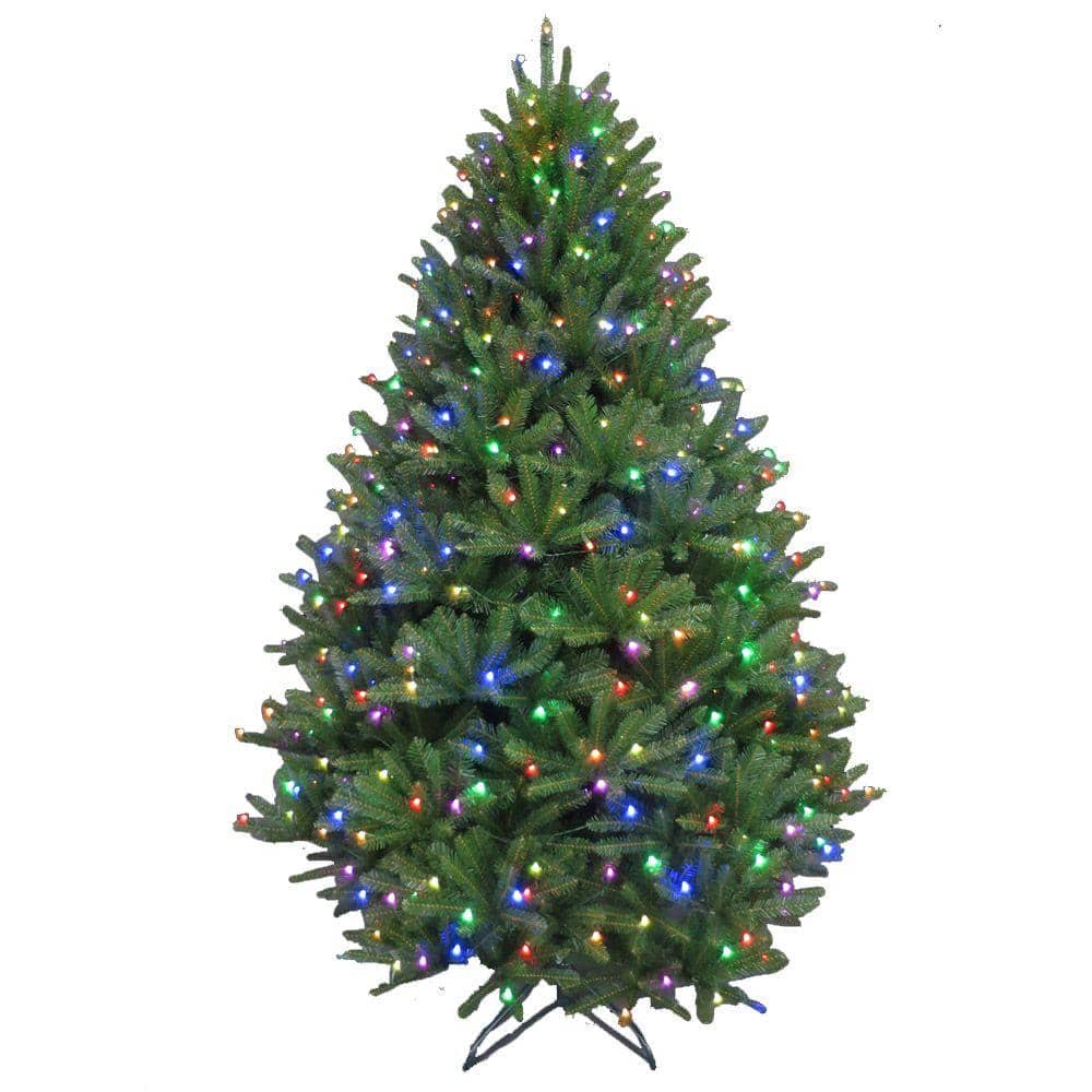 7.5 ft. Pre-Lit LED California Cedar Artificial Christmas Tree with Color Changing RGB Lights ...