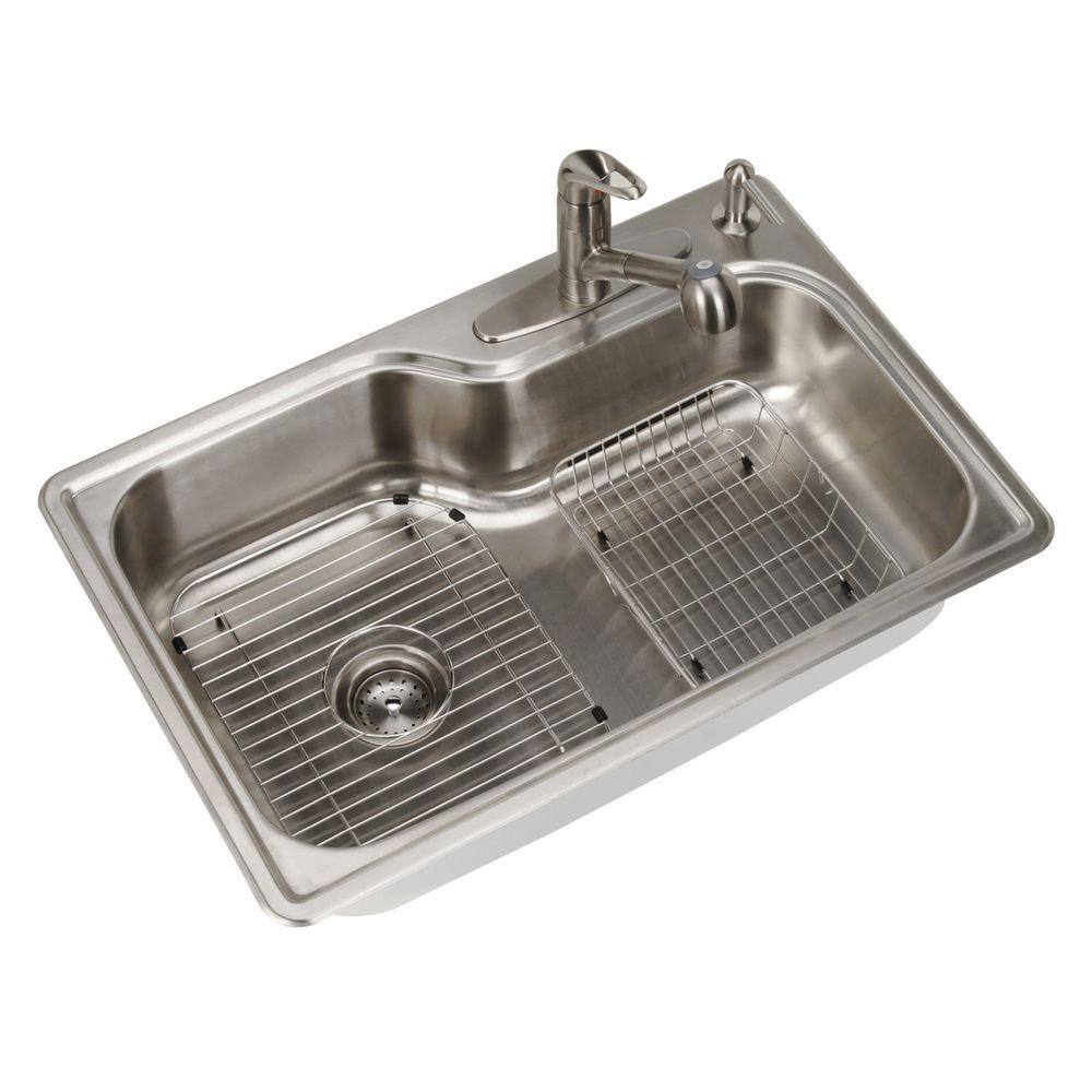 Glacier Bay All-in-One Top Mount Stainless Steel 33 in. 4-Hole Single Stainless Steel Sinks At Home Depot