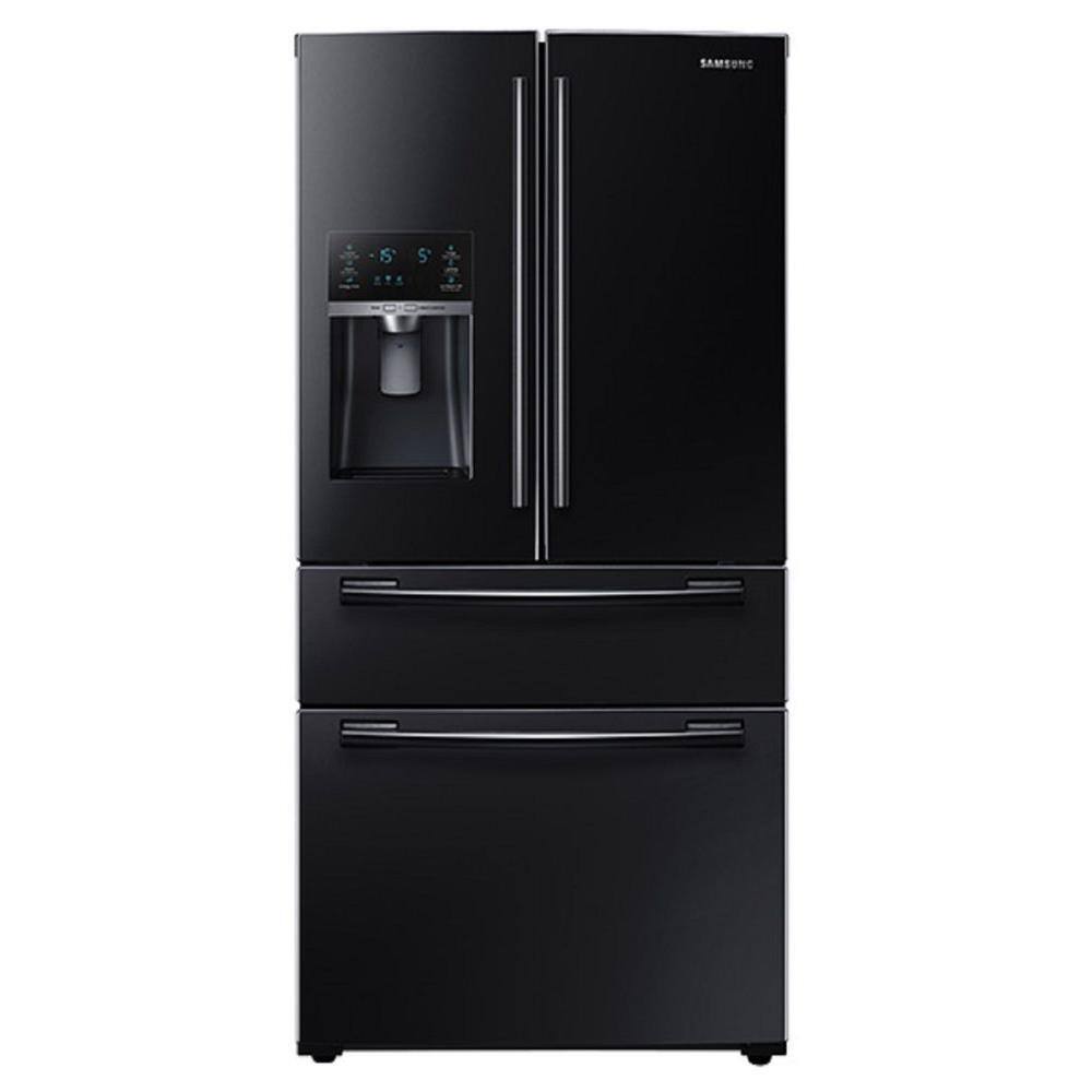 Samsung 33 in. W 24.73 cu. ft. 4-Door French Door Refrigerator in Black Samsung Black Stainless Steel Refrigerator 33 Inches Wide
