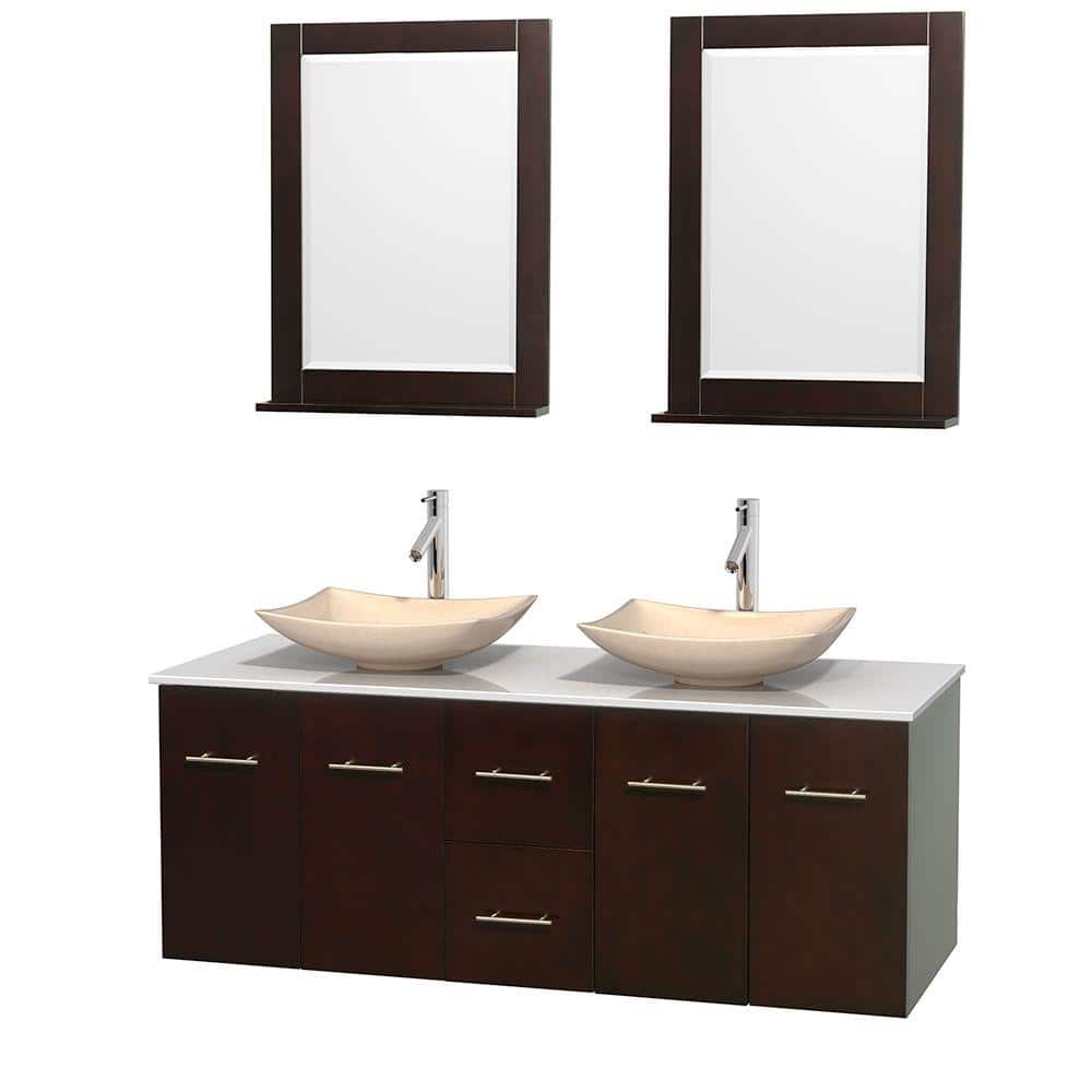 Double Vanity In Espresso With Solid Surface Vanity Top Premade