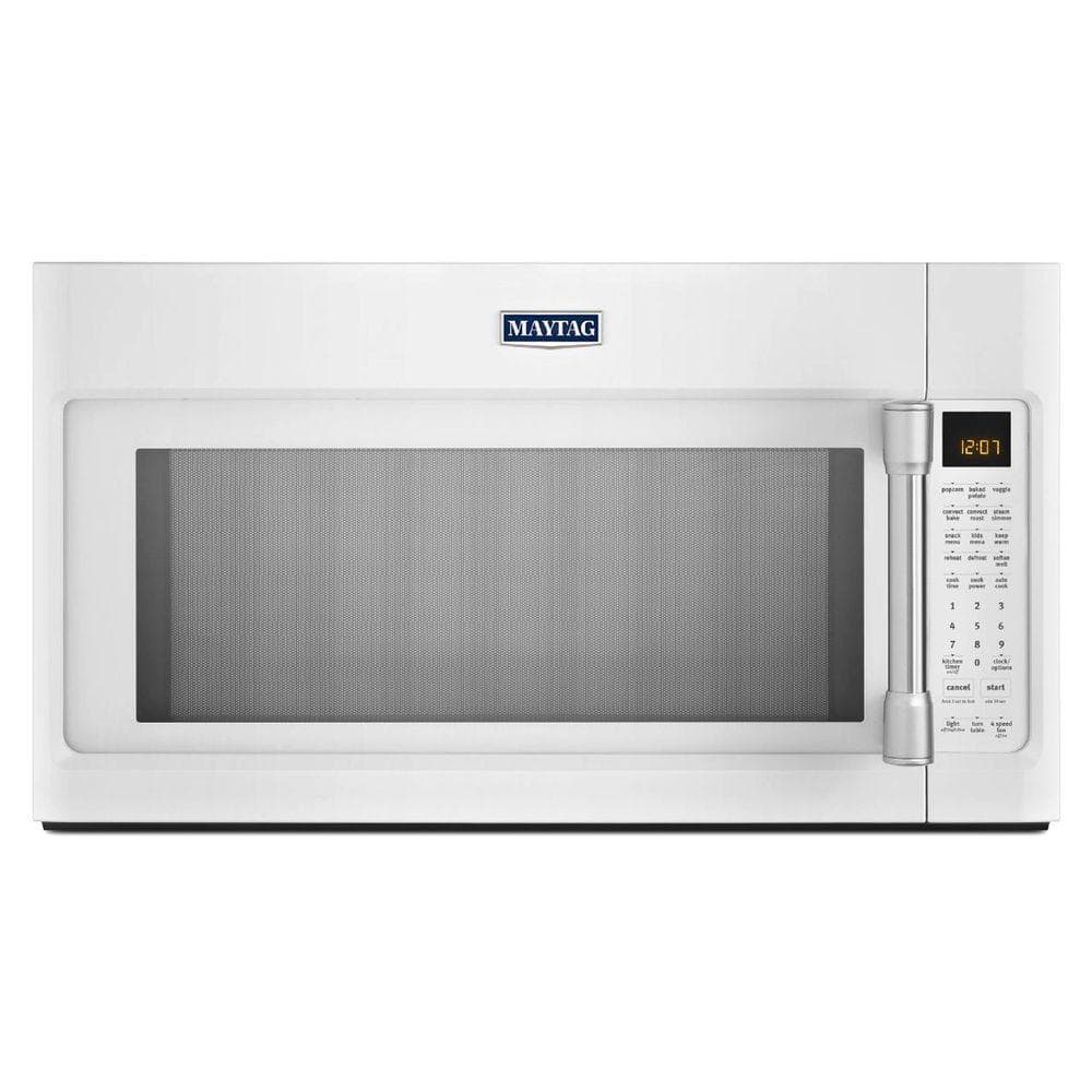 Maytag 1.9 cu. ft. Over the Range Convection Microwave in White with Stainless Steel Handle with