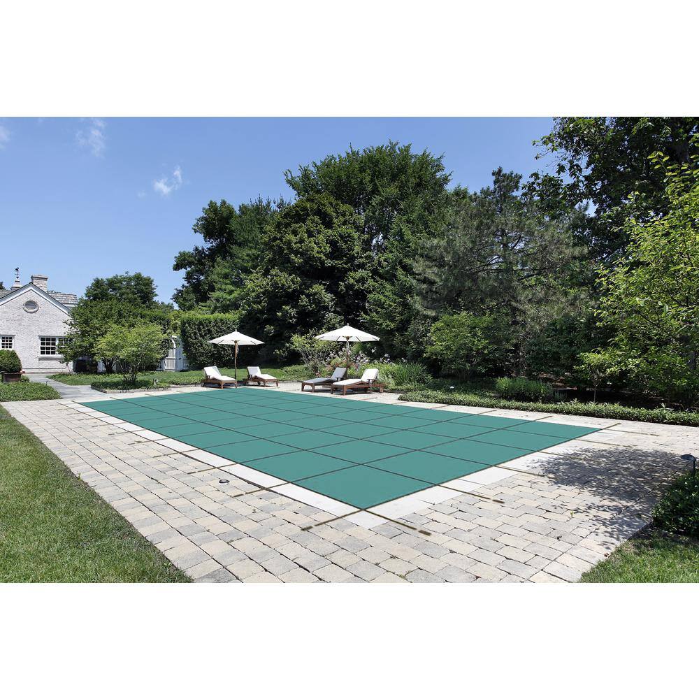 Water Warden 20 ft. x 40 ft. Rectangle Green Mesh InGround Safety Pool Cover with Center End