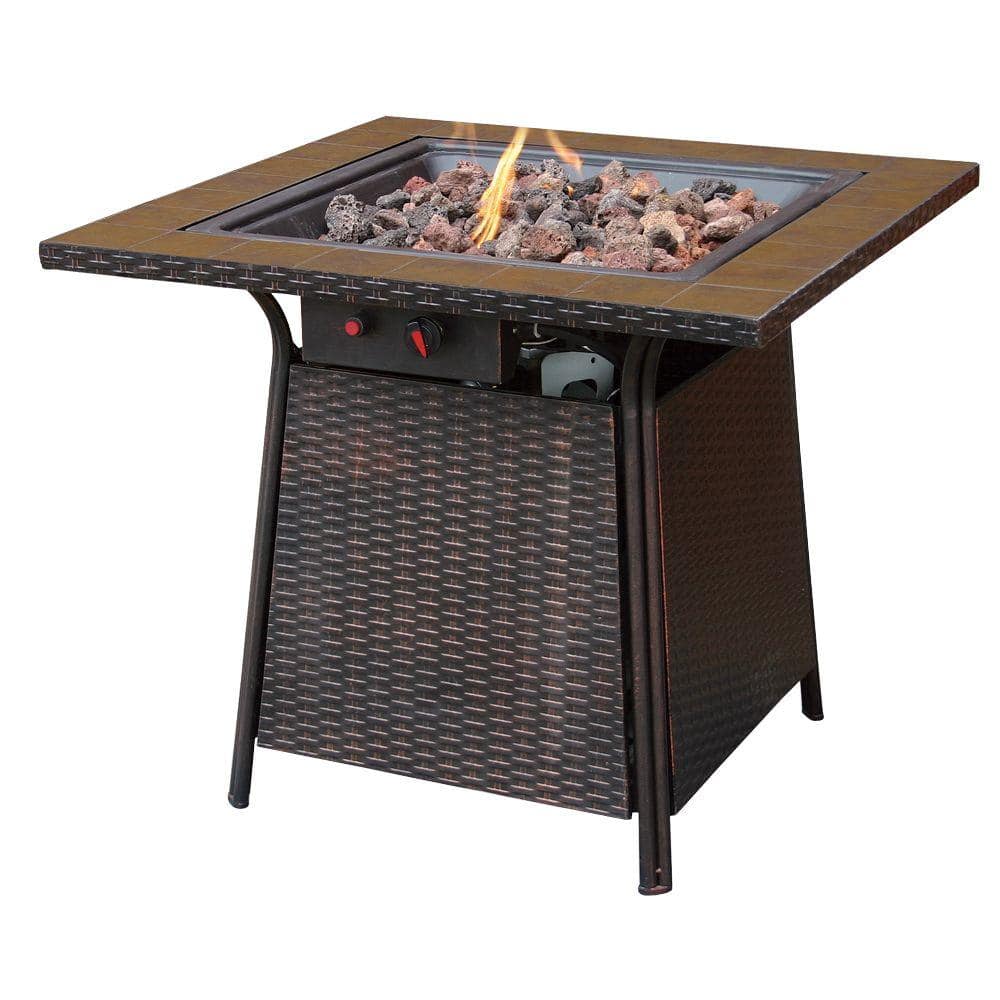 Kingsman Fp2785 Outdoor Rectangular Gas Fire Pit With Cover