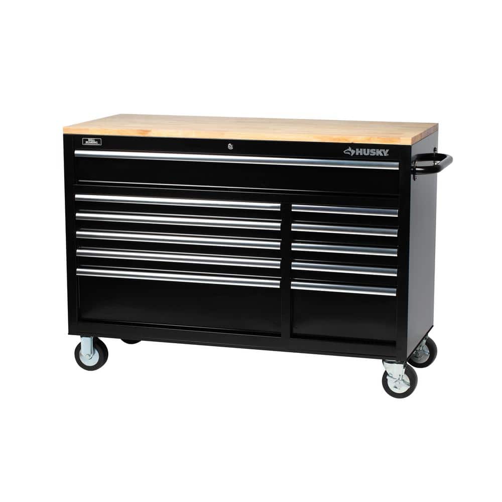 Husky 52 in. 11-Drawer Mobile Workbench with Solid Wood 