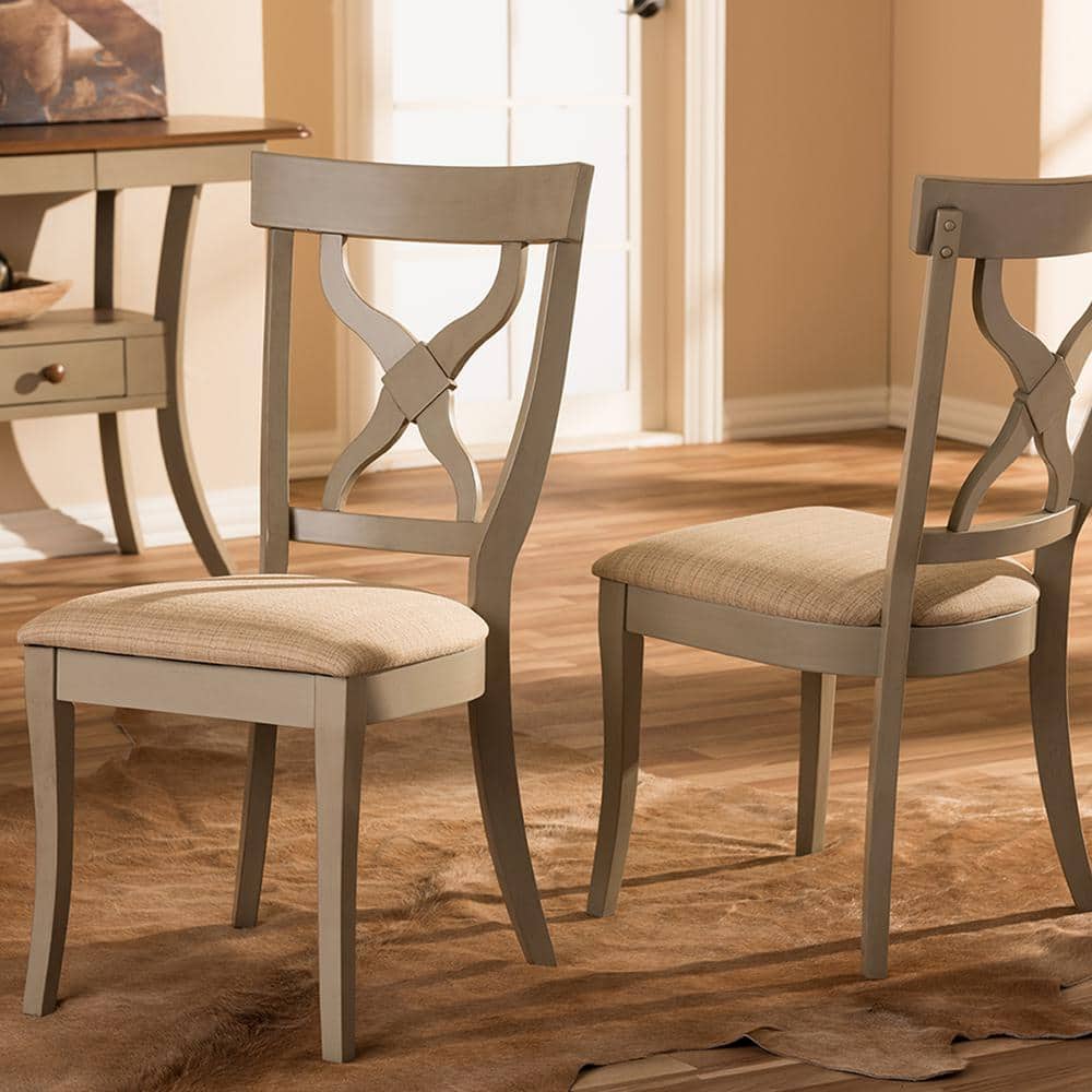 Baxton Studio Balmoral Beige Fabric and Distressed Gray Wood Dining