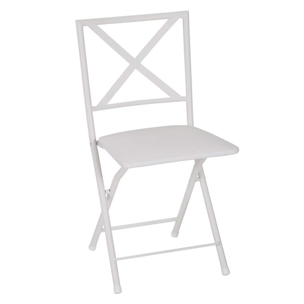 Cosco XBack White Metal Folding Dining Chair with Vinyl
