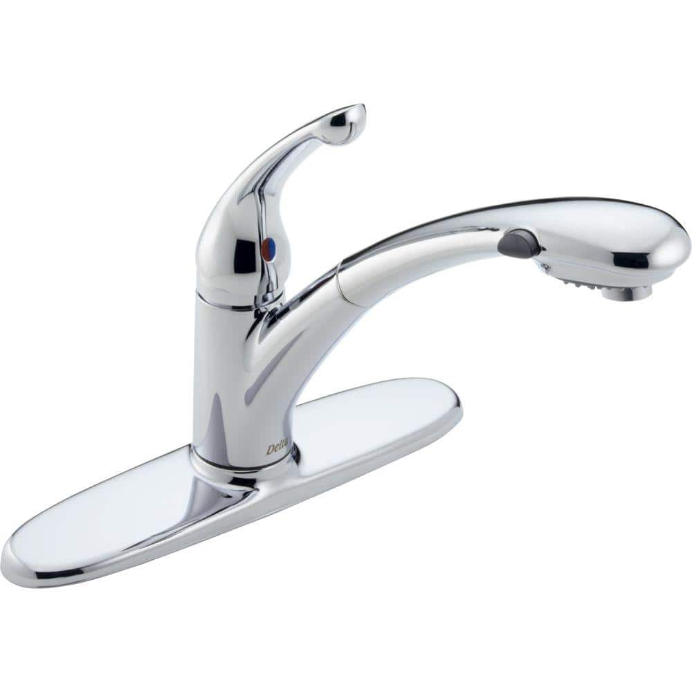 Delta Signature Single Handle Pull Out Sprayer Kitchen Faucet In within kitchen sink faucets by delta for Home