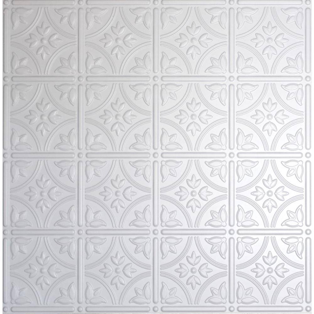 Global Specialty Products Dimensions 2 ft. x 2 ft. Matte White Layin Tin Ceiling Tile for T
