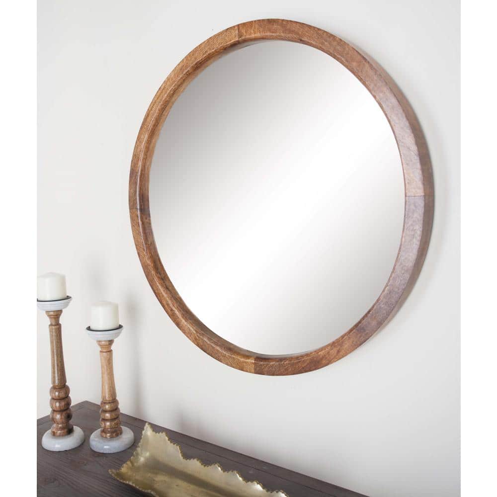 AMERICAN HOME 30 in. Round Natural Brown Framed Wall Mirror77126  The Home Depot