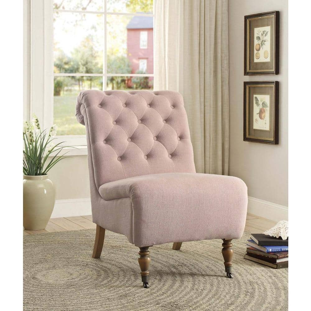 Linon Home Decor Cora Washed Pink Linen Roll Back Side Chair