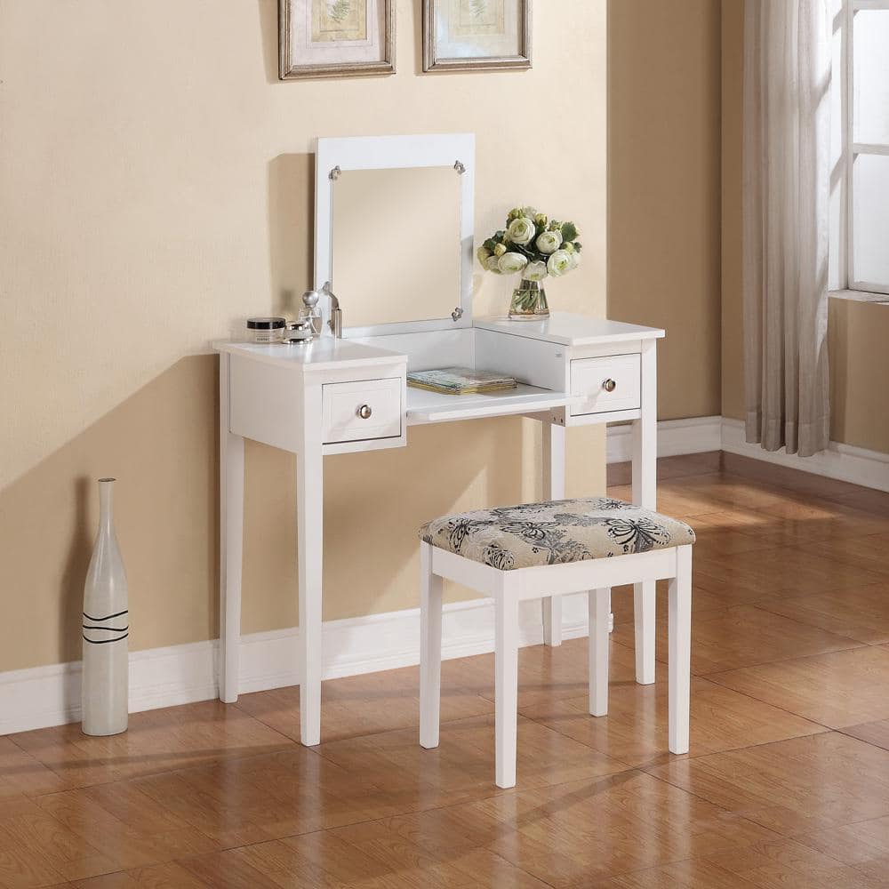 Linon Home Decor 2 Piece Silver Vanity Set 98135sil01 The Home Depot with linon home decor vanity set butterfly bench white for  Home