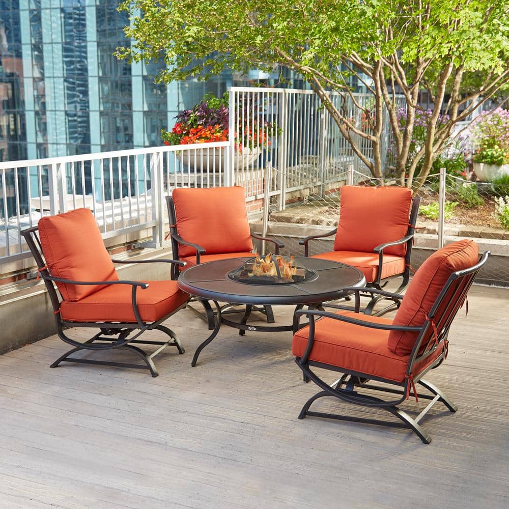 Hampton Bay Redwood Valley 5-Piece Patio Fire Pit Seating ...