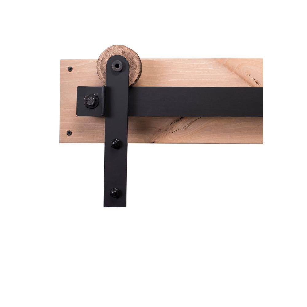 Rustica Hardware 84 in. Flat Black Sliding Barn Door Hardware Kit with Modern Hangers and Falcon