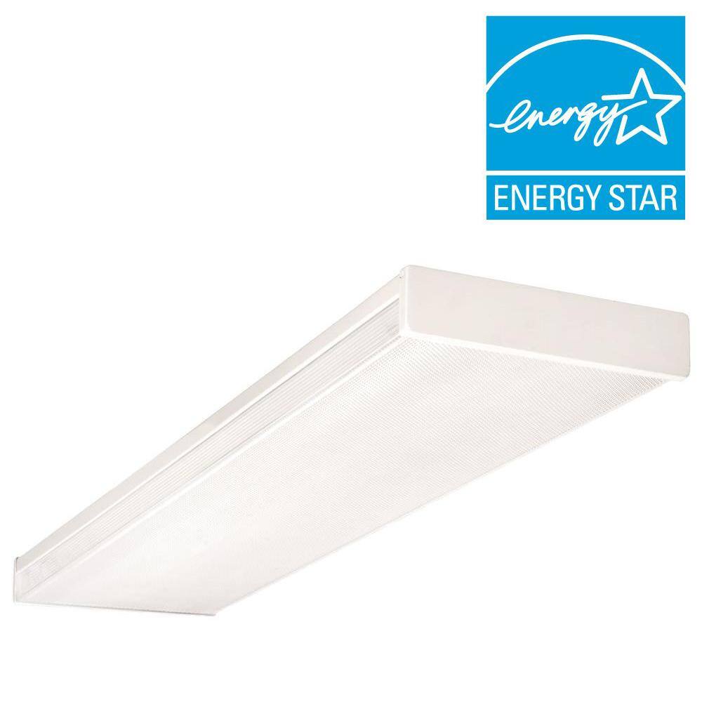 4Light White Fluorescent Wraparound Steel Ceiling Fixture with Clear Prismatic Acrylic Lens