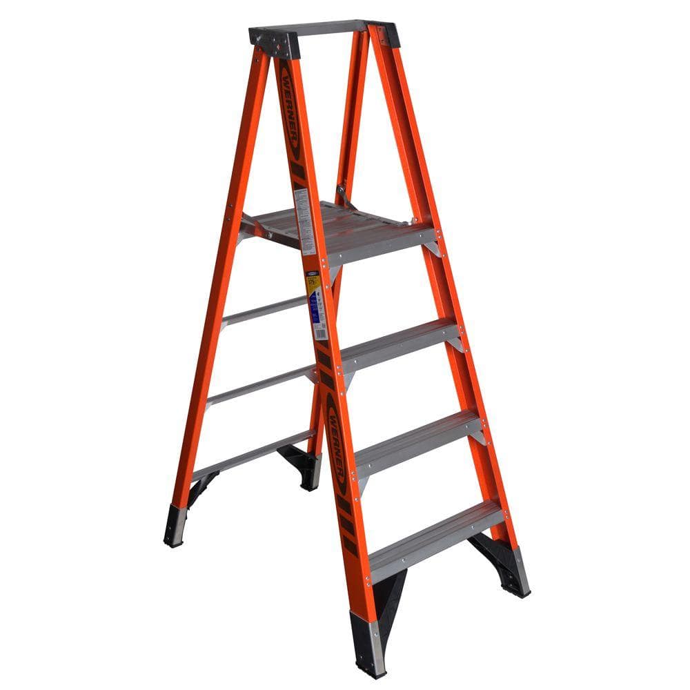 Werner 4 ft. Fiberglass Platform Step Ladder with 375 lb. Load Capacity Type IAA Duty Rating ...