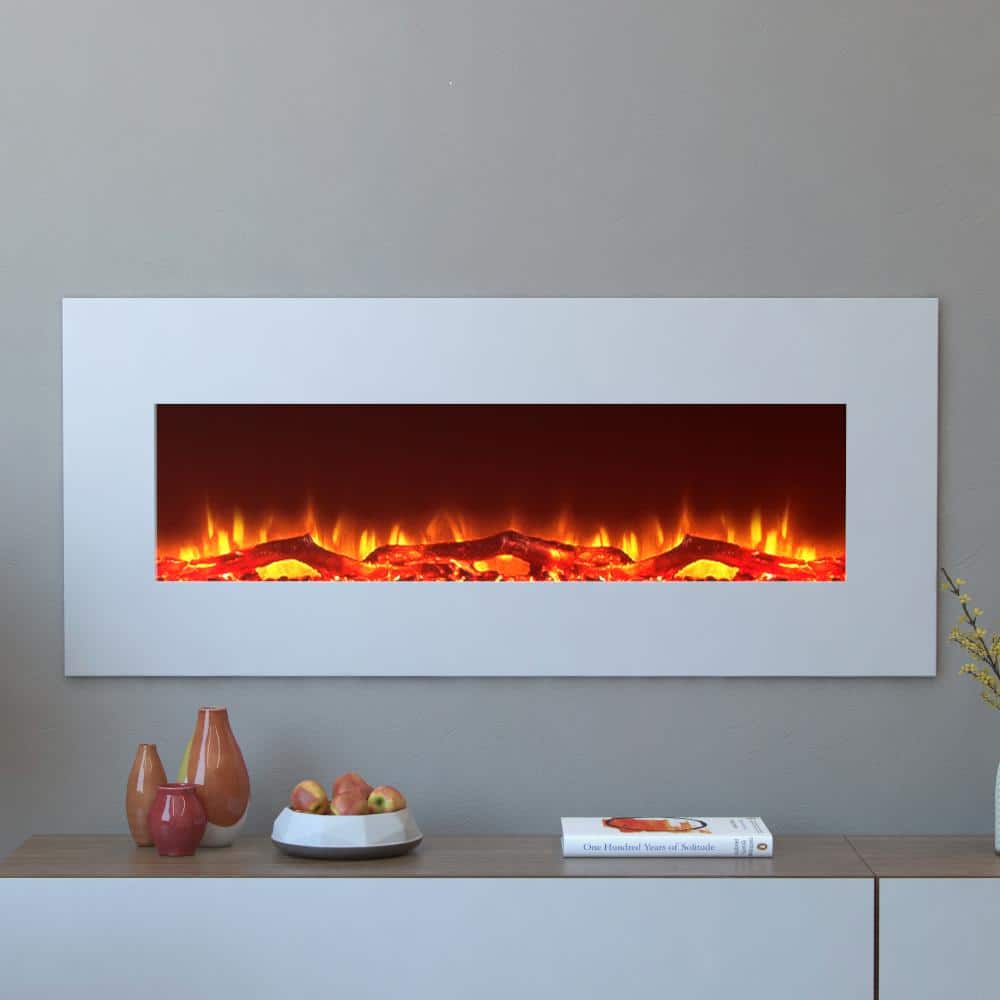 Moda Flame Houston 50 in. Electric Wall Mounted Fireplace in White