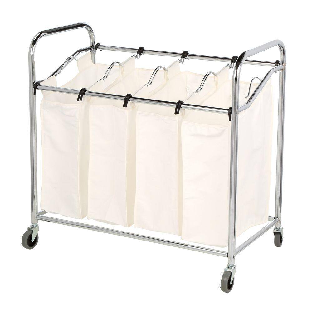 Whitmor Chrome Laundry Collection 36 in. x 33 in. Chrome and Canvas 4Section Laundry Sorter