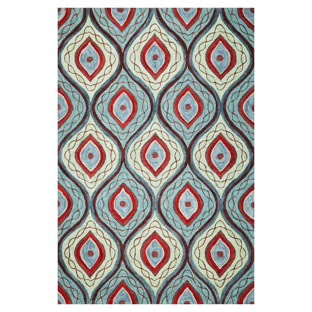 Modern Indoor/Outdoor Area Rug: Kas Rugs Rugs Abstract Wave Teal/Lime 9 ft. x 13 ft. MIA21359X13