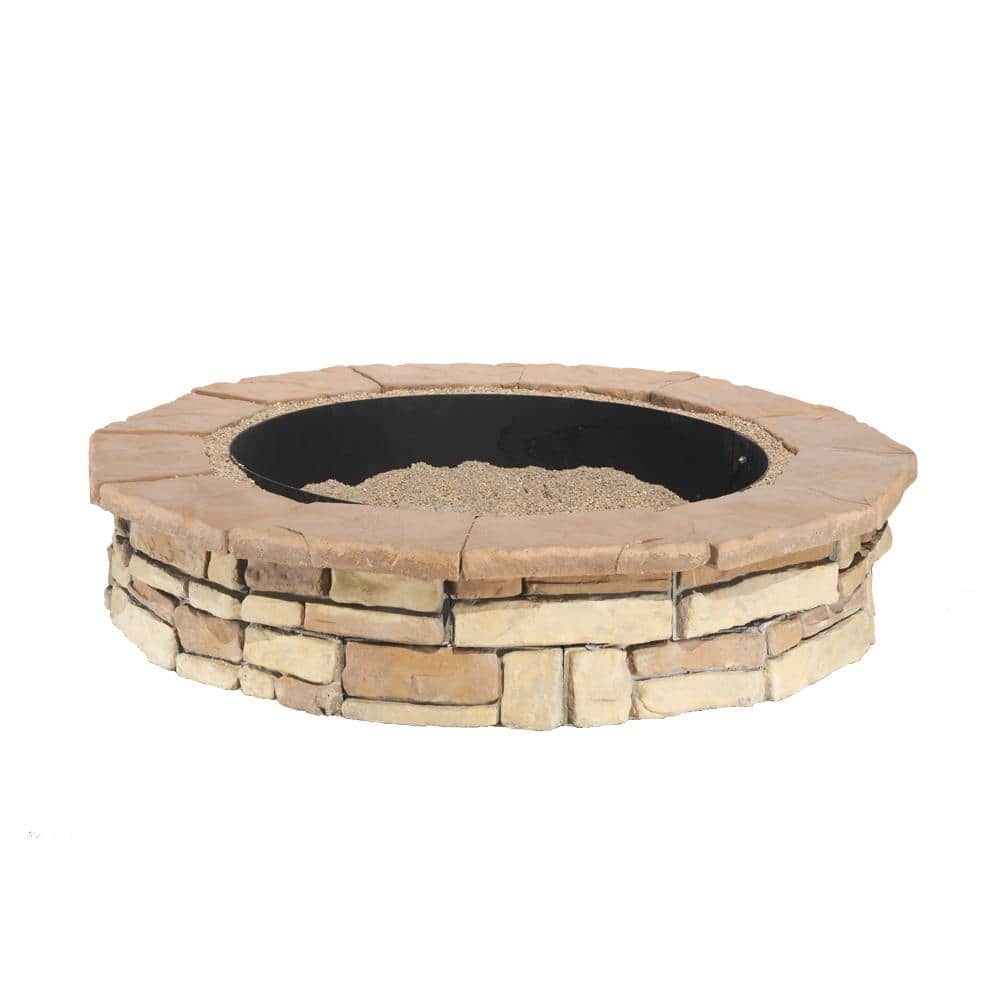 44 in. Random Stone Brown Round Fire Pit Kit-RSFPB - The ...