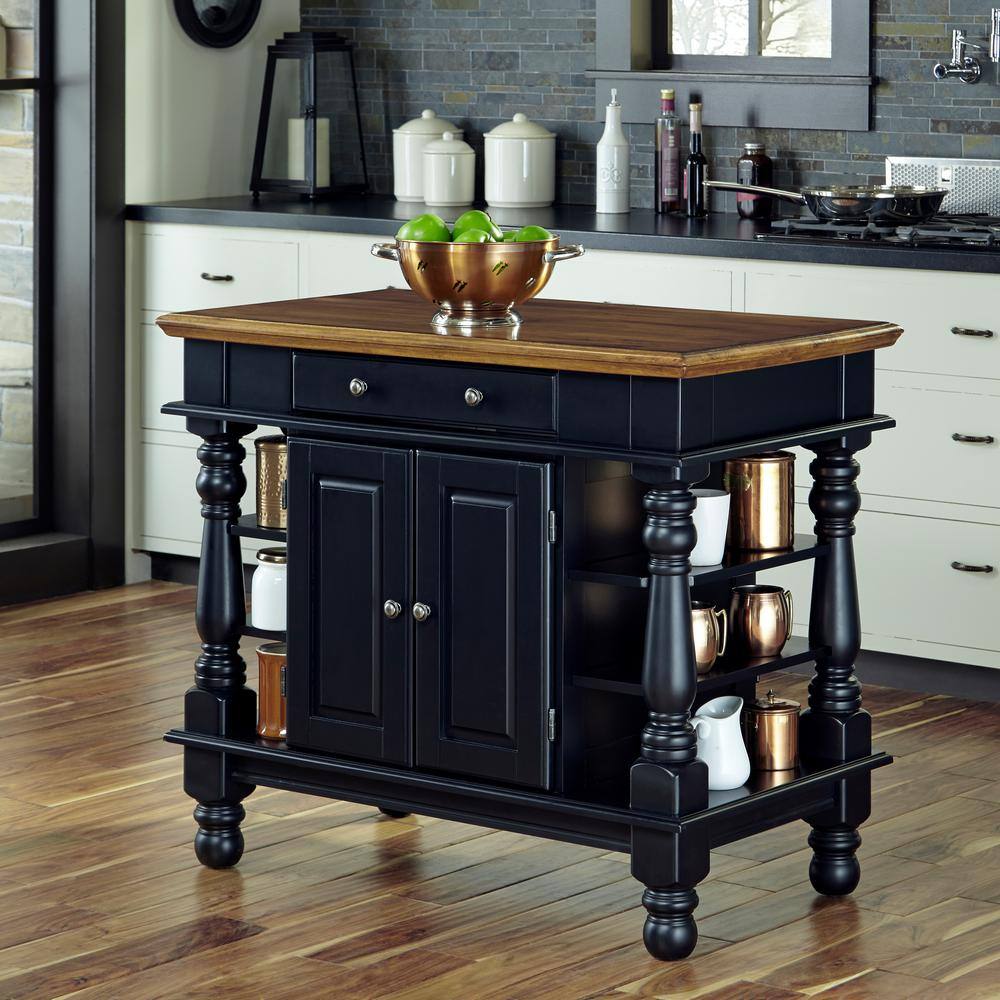 Home Styles Americana Black Kitchen Island With Storage508294  The Home Depot