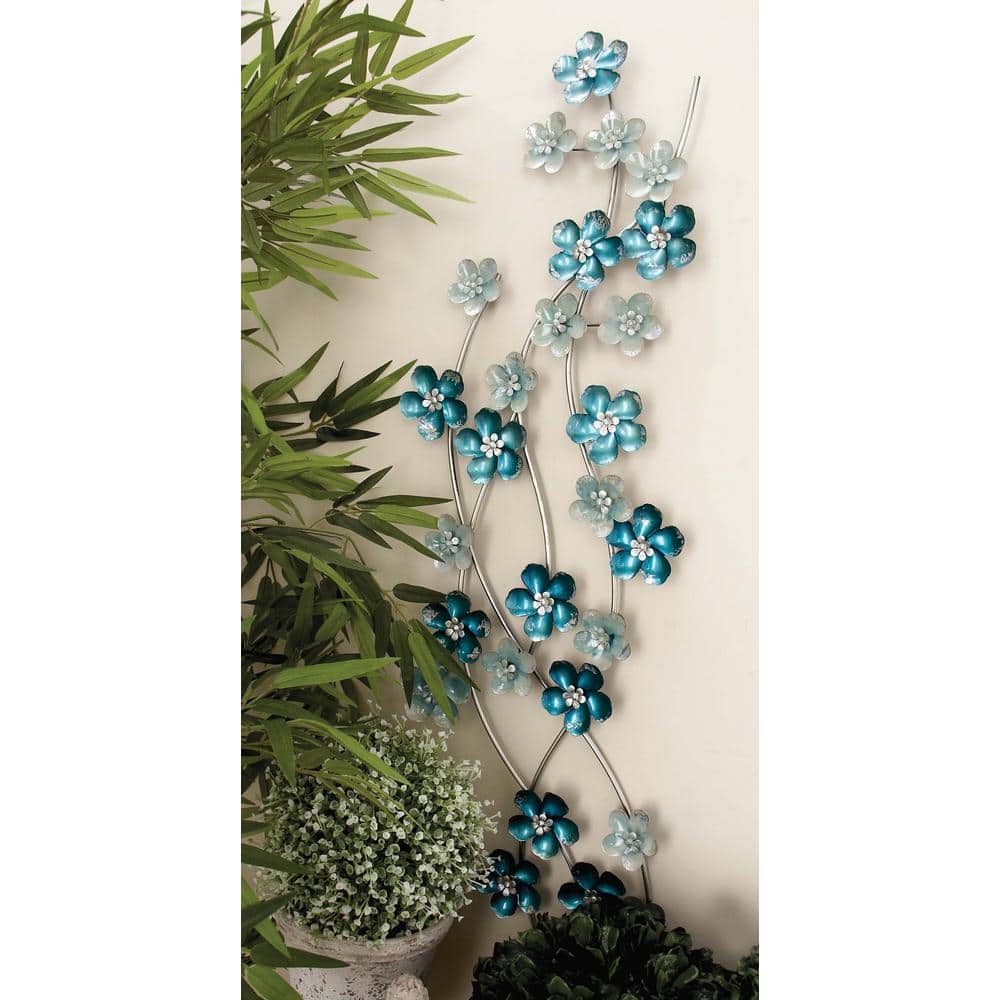 13 in. x 50 in. Iron Light Blue Flowers Wall Decor-23460 ...