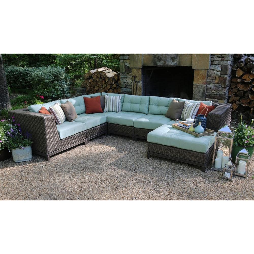 Ae Outdoor Dawson 7 Piece Patio Sectional Seating Set With in Sunbrella Seating Sets