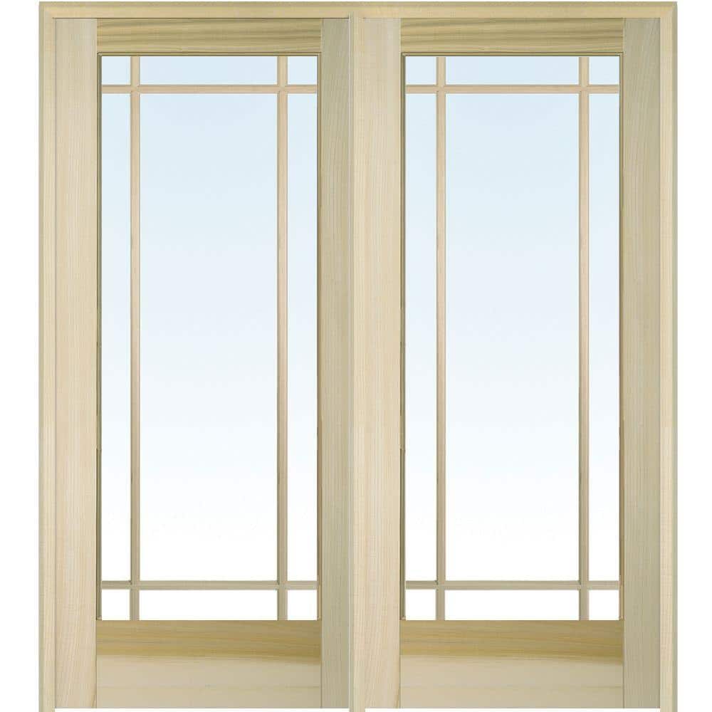 Milliken Millwork 74 In X 81 75 In Classic Clear Glass 9 Lite Unfinished Poplar Wood Interior French Double Door