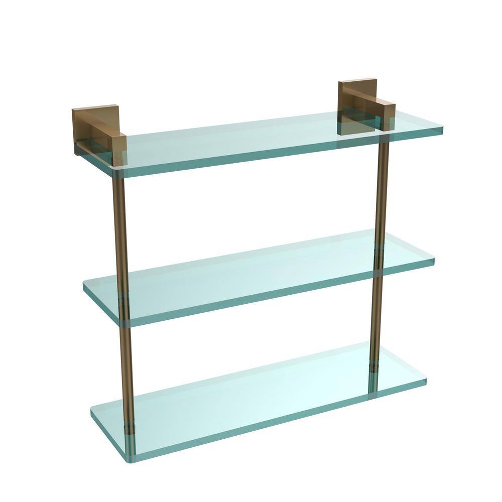  Brass Montero Collection 16 in. 3-Tier Glass Shelf in Brushed Bronze