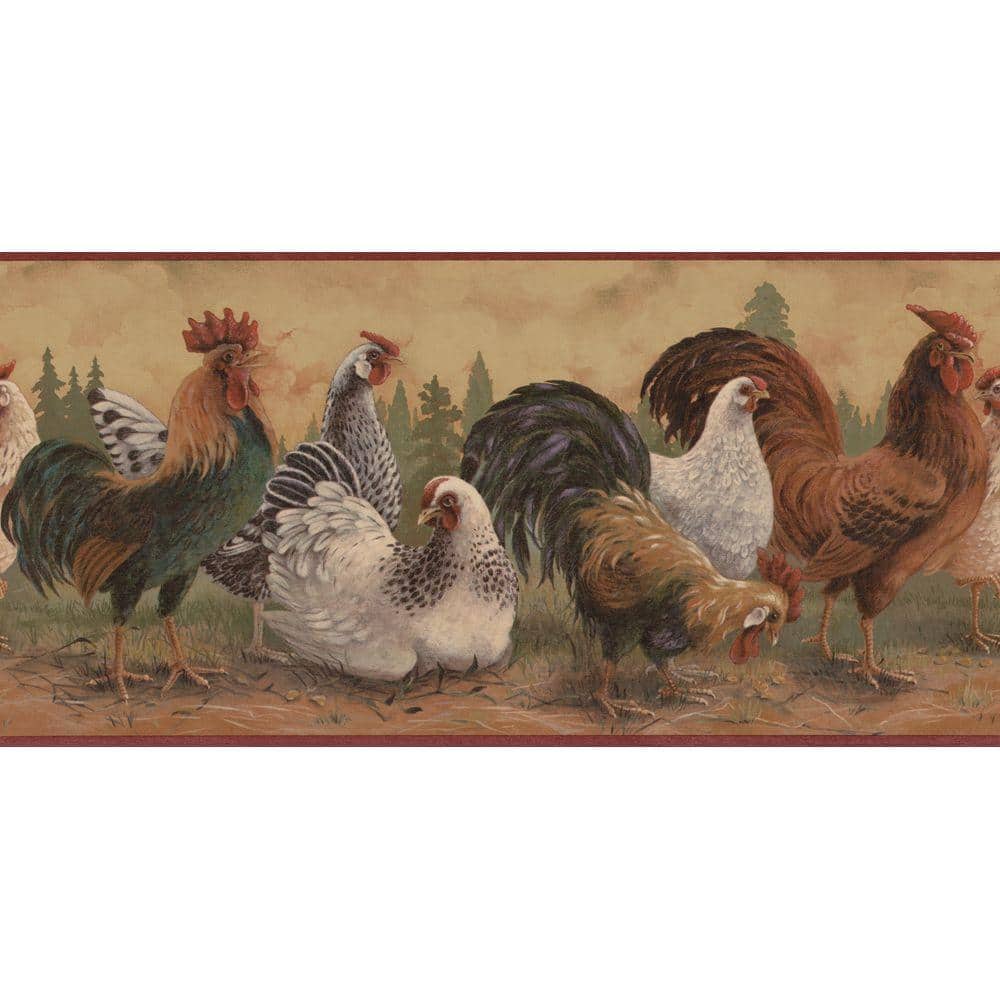 The Wallpaper Company 10.25 in. x 15 ft. Red Rooster ...