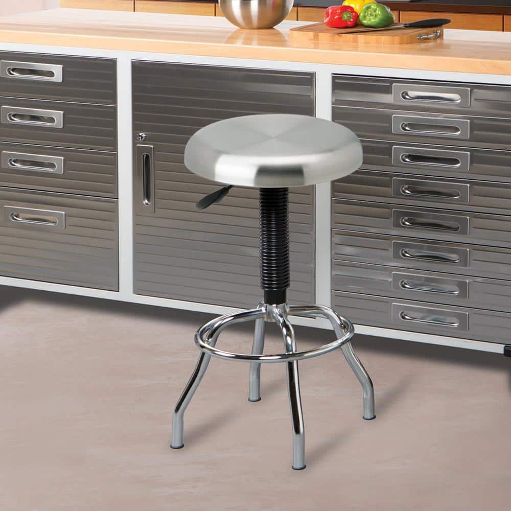 Seville Classics Adjustable Height Brushed Stainless Steel Bar Stool Brushed Stainless Steel Bar Stools