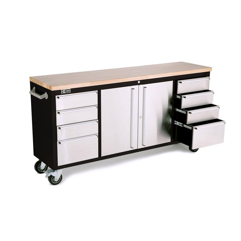 Trinity 72 in. Black Rolling Workbench with Stainless Steel Face-TLS 