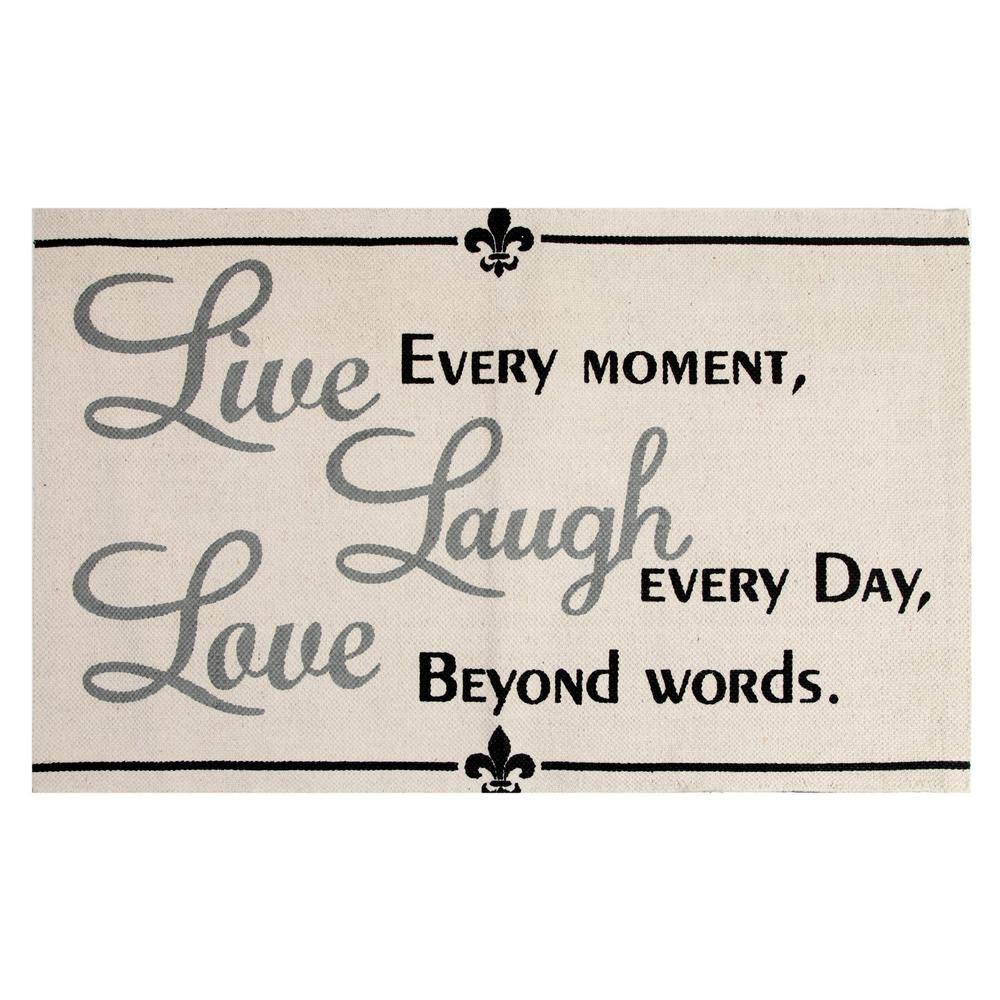 Chesapeake Merchandising Live, Laugh, Love Printed Typography Cotton Natural 2 ft. x 3 ft. Accent Rug