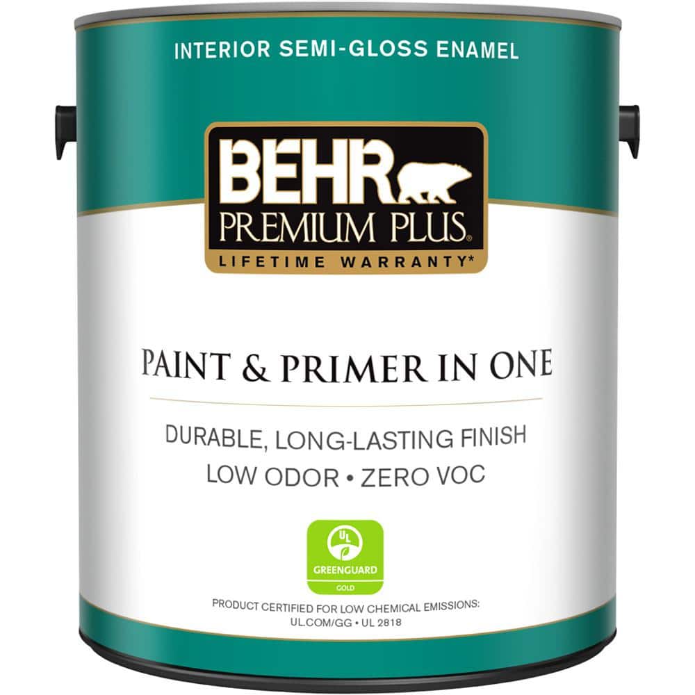 BEHR Premium Plus 1 gal Ultra Pure White Semi Gloss Zero VOC Interior 