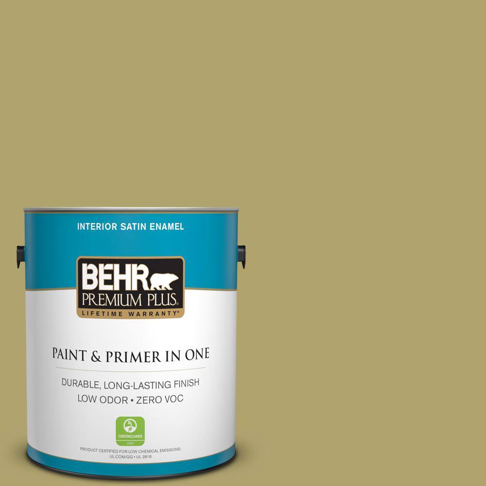 Behr Premium Plus 1gal Hdcwr1510 Green Bean Casserole Zero Voc Satin Enamel Interior Paint image