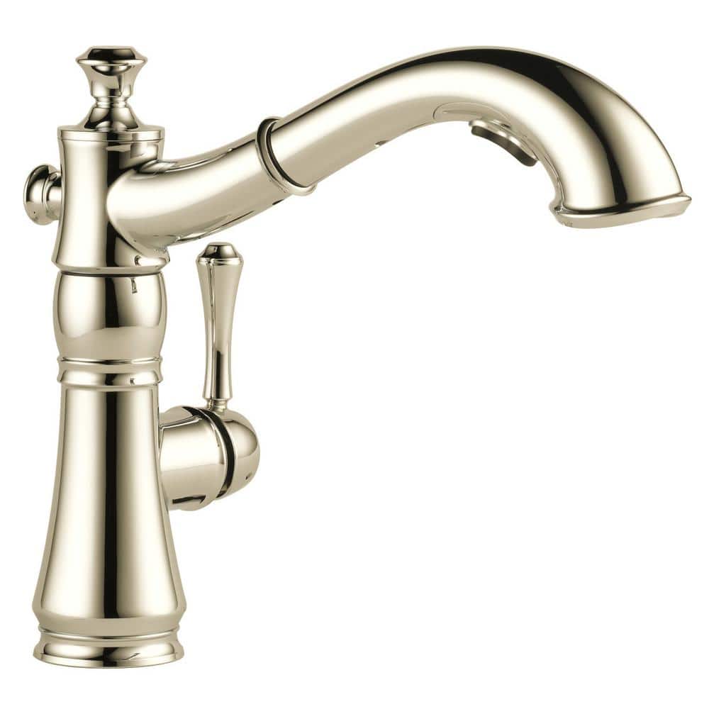 Delta Cassidy Single Handle Pull Out Sprayer Kitchen Faucet In focus for best polished nickel kitchen faucets for your Reference