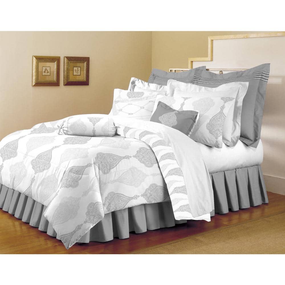 Home Dynamix Classic Trends WhiteLight Gray 5Piece Full/Queen Comforter SetF/QARI153 The