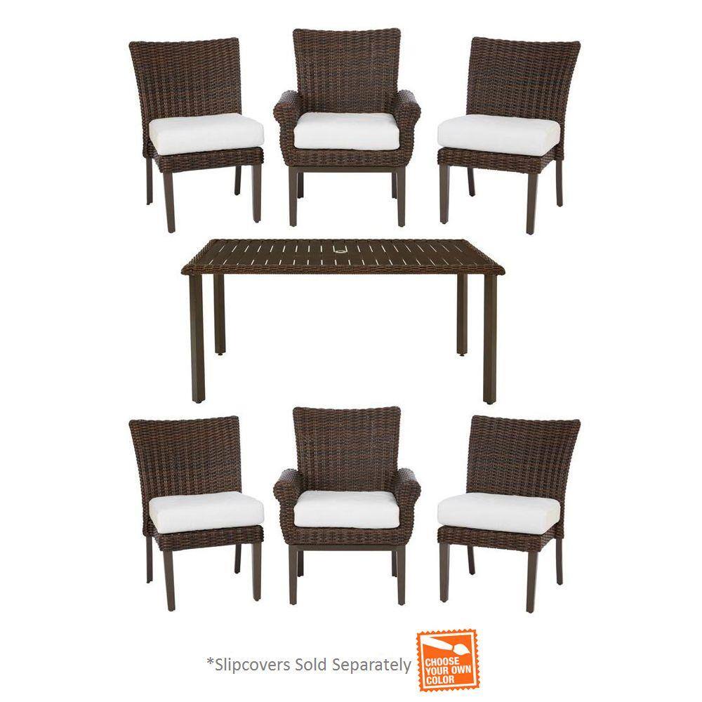 Hampton Bay Mill Valley 7Piece Fully Woven Patio Dining Set with Cushion Insert (Slipcovers