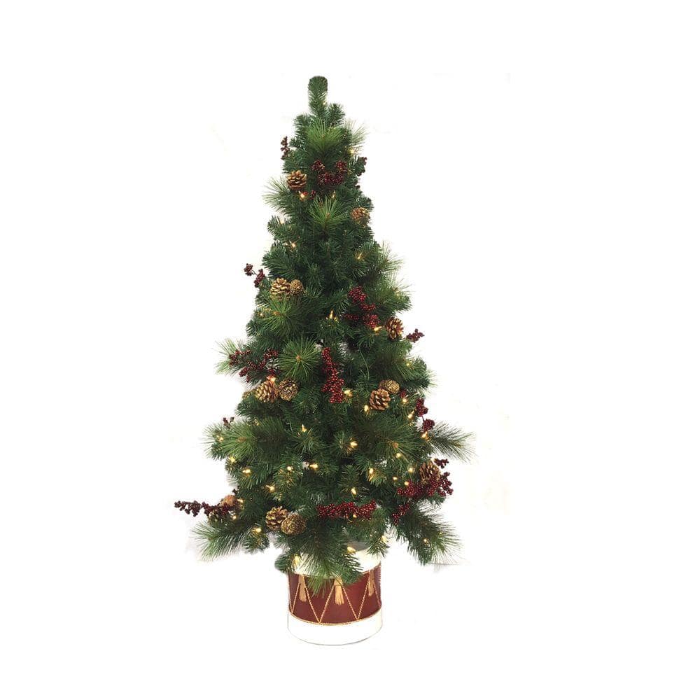 Home Accents Holiday 4.5 ft. Pre-Lit Potted Artificial Christmas Tree with Drum Pot and Clear ...