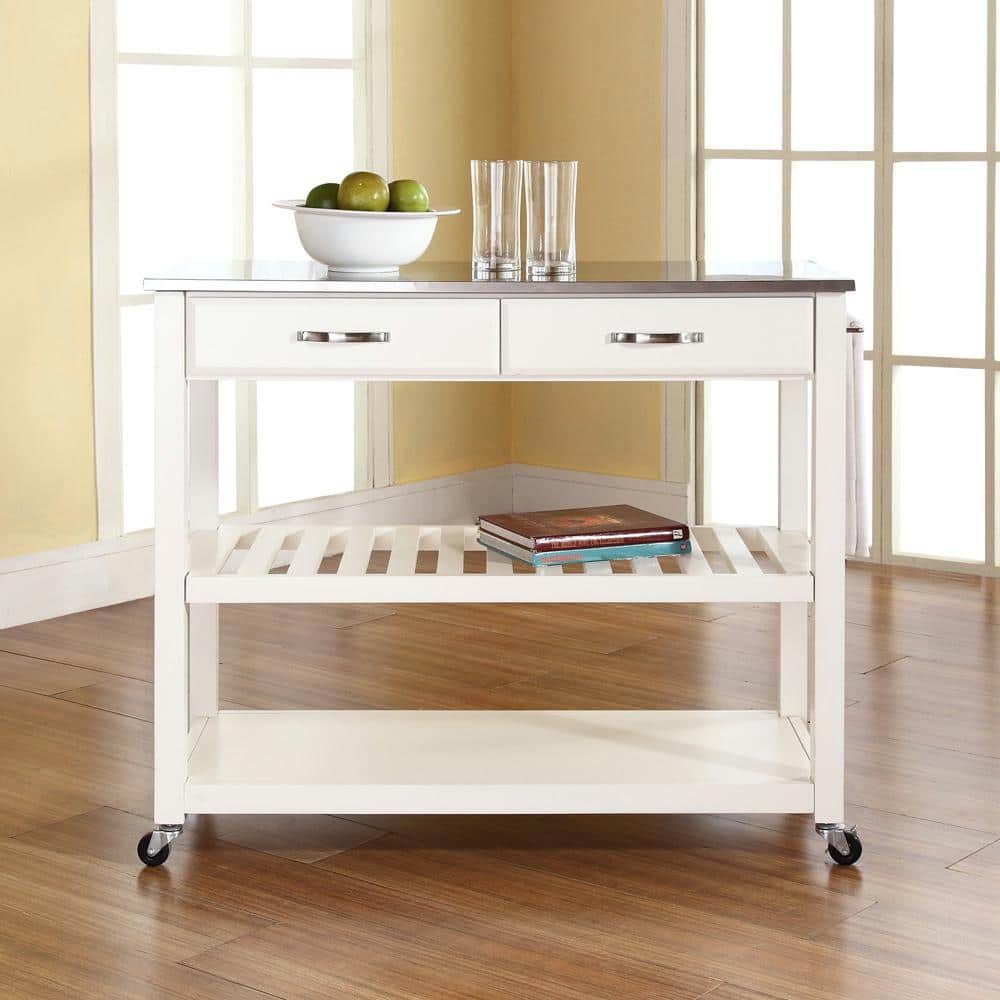 Crosley White Kitchen Cart With Stainless Steel Top-KF30052WH - The White Kitchen Cart With Stainless Steel Top
