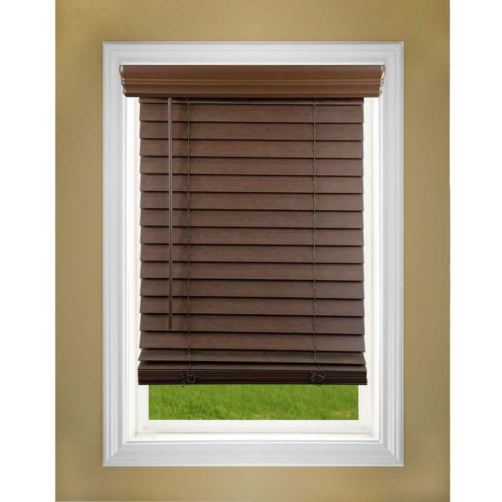 Perfect Lift Window Treatment Dark Oak 2 in. Cordless Faux Wood Blind ...