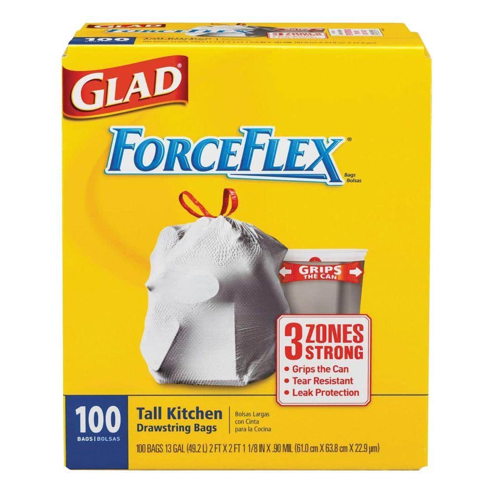 Glad 13-Gallon Drawstring ForceFlex Tall White Kitchen Bags (100 ...