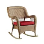 Charlottetown Natural All-Weather Wicker Patio Rocking Chair with Quarry Red Cushion