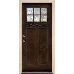 Feather River Doors 6 Lite Craftsman Chestnut Mahogany Fiberglass Entry Door