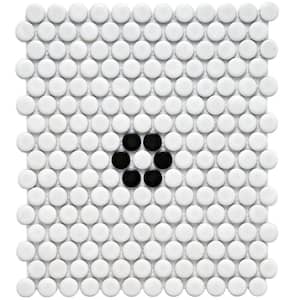 Merola Tile Metro Penny Matte White with Black Flower 11-1/2 in. x ...