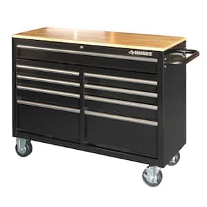 Husky 46 in. 9-Drawer Mobile Workbench with Solid Wood Top, Black 