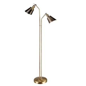 Hampton Bay 62.25 in. Antique Brass and Charcoal Floor Lamp with Metal Shades