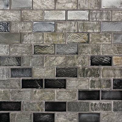 Studio E Edgewater Silverstrand 1 in. x 2 in. 10 5/8 in. x 10 5/8 in. Glass and Slate Floor & Wall Mosaic Tile 79430