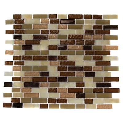 Splashback Glass Tile Brick Pattern 12 in. x 12 in. Marble And Glass Mosaic Floor and Wall Tile SOUTHERN COMFORT