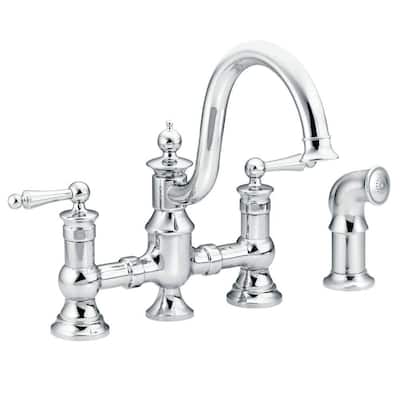 MOEN Kitchen Faucets. Waterhill 12 in. 2-Handle High-Arc Side Sprayer Bridge Kitchen Faucet in Chrome