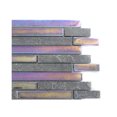 Splashback Glass Tile Tectonic Harmony Black Slate And Rainbow Black Glass Tiles - 6 in. x 6 in. Tile Sample R6A1